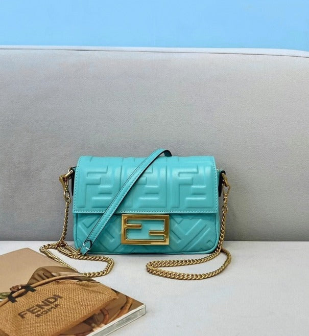 Boutique Quality || Fendi Small Baguette Bag In Blue FF