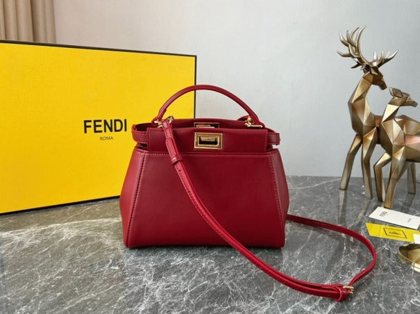 Boutique Quality || Fendi Peekaboo Mini Bag In Red Nappa Leather