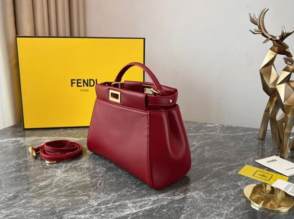 Boutique Quality || Fendi Peekaboo Mini Bag In Red Nappa Leather