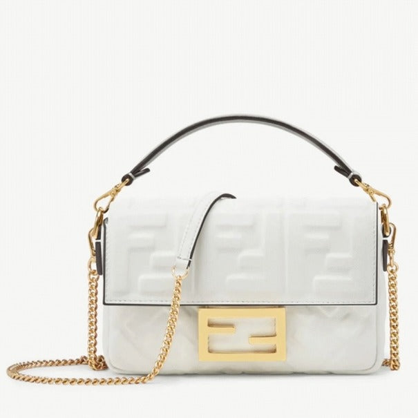 Boutique Quality || Fendi Small Baguette Bag In White FF