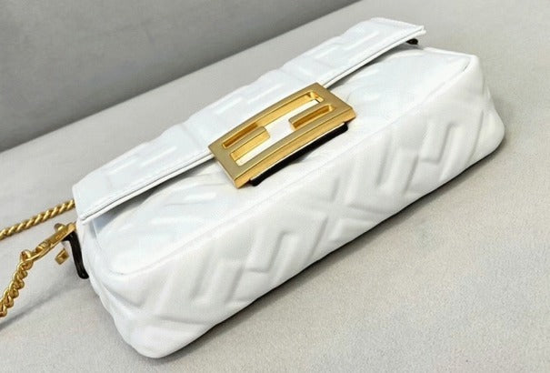 Boutique Quality || Fendi Small Baguette Bag In White FF