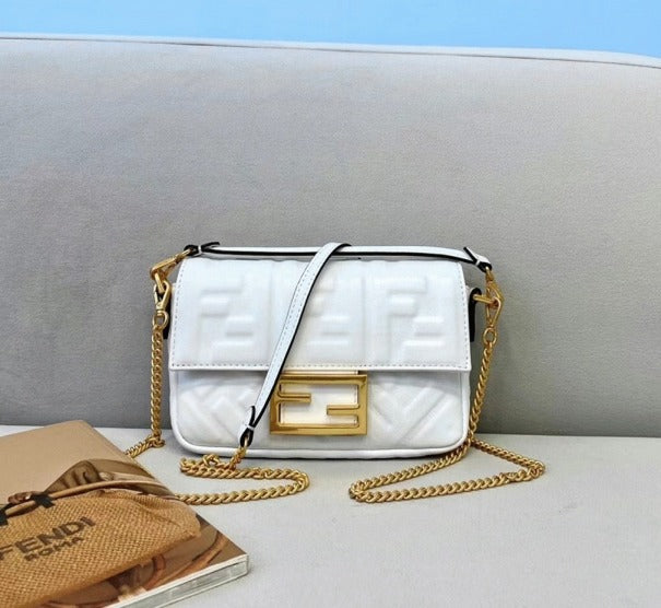 Boutique Quality || Fendi Small Baguette Bag In White FF