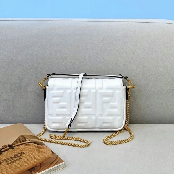 Boutique Quality || Fendi Small Baguette Bag In White FF