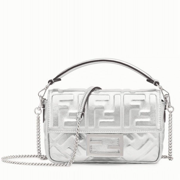 Boutique Quality || Fendi Small Baguette Bag In Silver FF