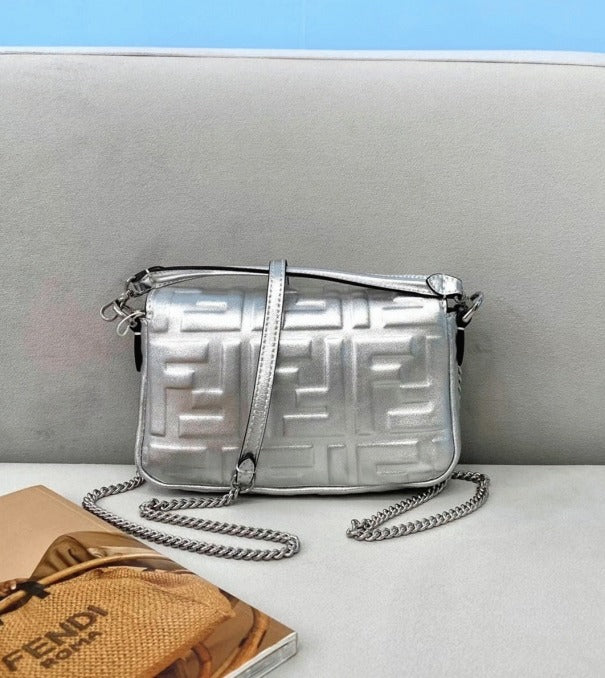 Boutique Quality || Fendi Small Baguette Bag In Silver FF