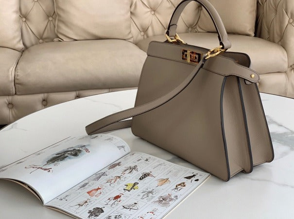 Boutique Quality || Fendi Peekaboo ISeeU Medium Bag In Grey Calfskin