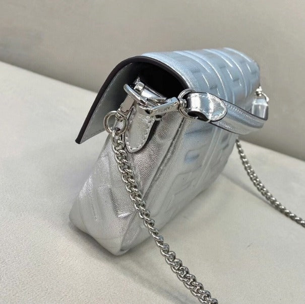 Boutique Quality || Fendi Small Baguette Bag In Silver FF