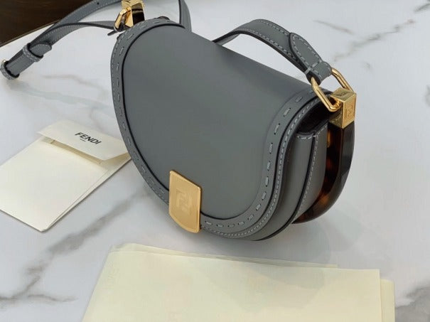 Boutique Quality || Fendi Moonlight Saddle Bag In Grey Calfskin