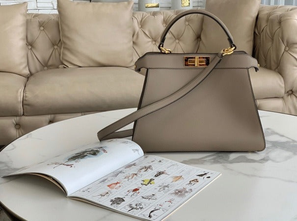 Boutique Quality || Fendi Peekaboo ISeeU Medium Bag In Grey Calfskin
