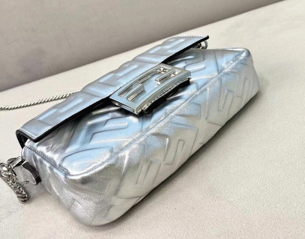 Boutique Quality || Fendi Small Baguette Bag In Silver FF
