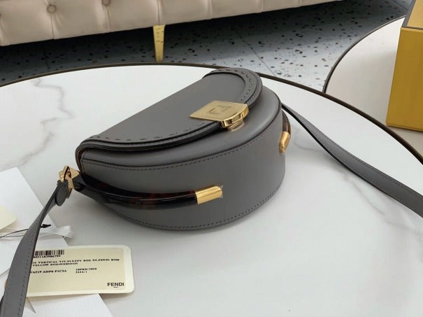 Boutique Quality || Fendi Moonlight Saddle Bag In Grey Calfskin