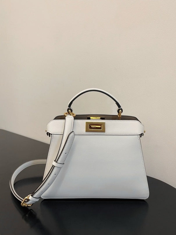 Boutique Quality || Fendi Peekaboo ISeeU Medium Bag In White Calfskin