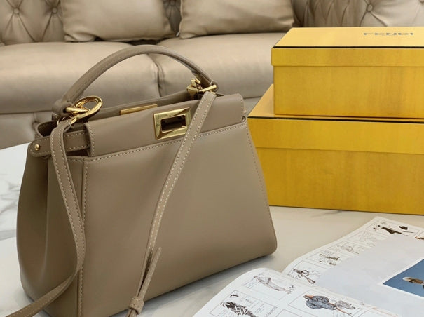 Boutique Quality || Fendi Peekaboo Mini Bag In Dove Grey Nappa Leather