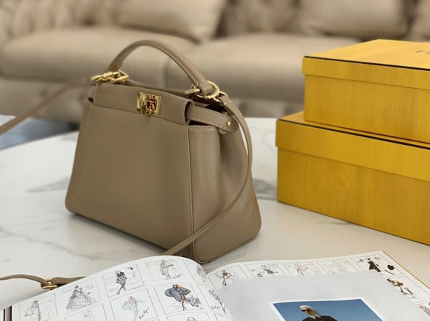 Boutique Quality || Fendi Peekaboo Mini Bag In Dove Grey Nappa Leather
