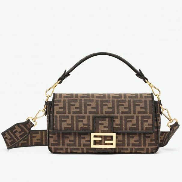 Boutique Quality || Fendi Large Baguette Bag In Brown FF Jacquard Fabric