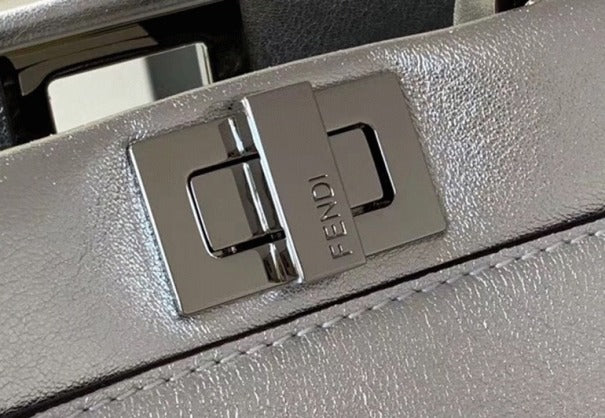 Boutique Quality || Fendi Peekaboo Mini Bag In Silver Metallic Lambskin