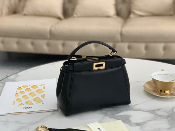 Boutique Quality || Fendi Peekaboo Mini Bag In Black Nappa Leather