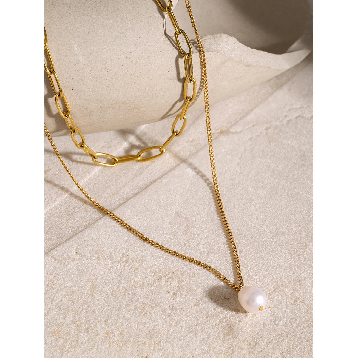 Pearl Round Pendant Stainless Steel Necklace