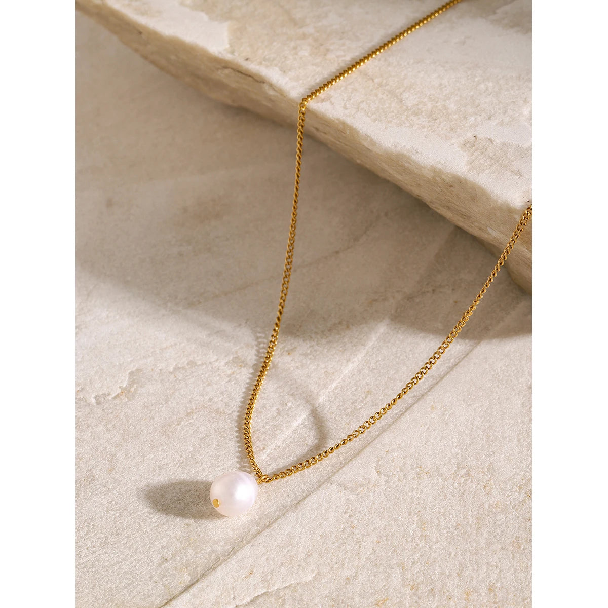 Pearl Round Pendant Stainless Steel Necklace