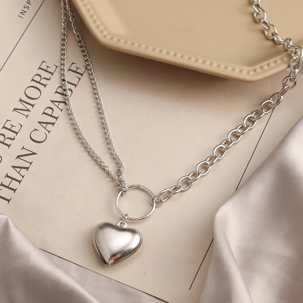 Punk Big Love Heart Chain Pendant