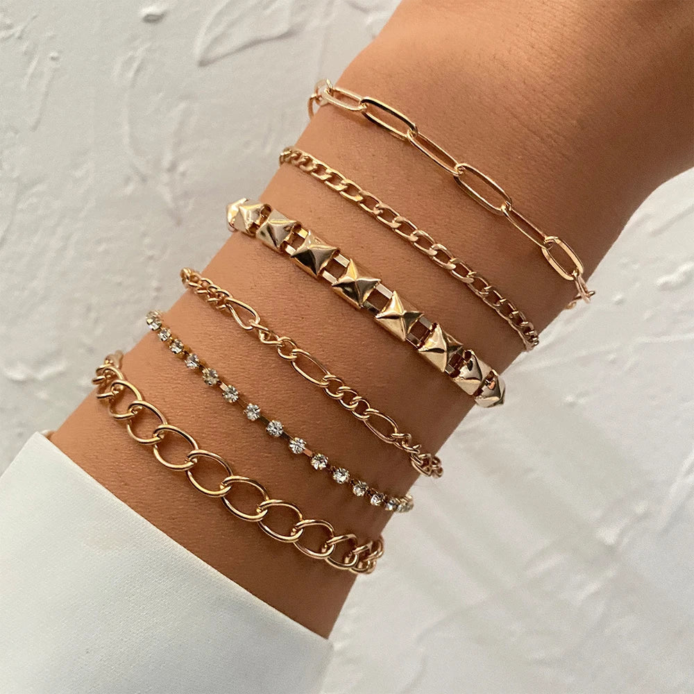 Gold Color Crystal Thick Chain Bracelet