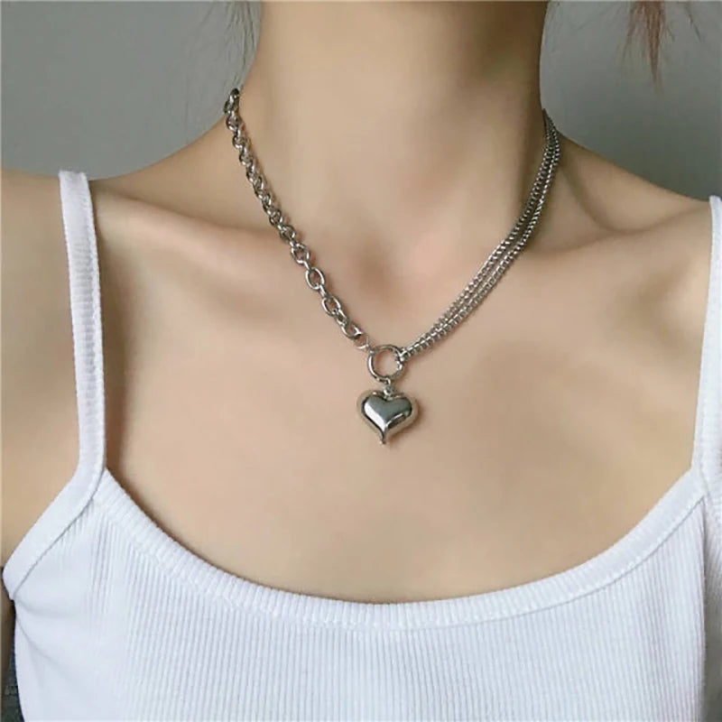 Punk Big Love Heart Chain Pendant
