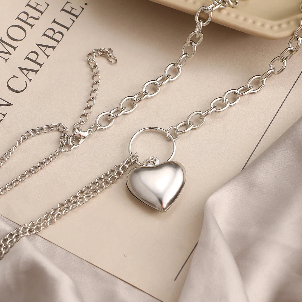 Punk Big Love Heart Chain Pendant