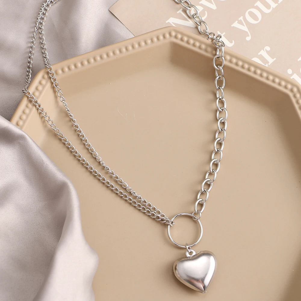Punk Big Love Heart Chain Pendant