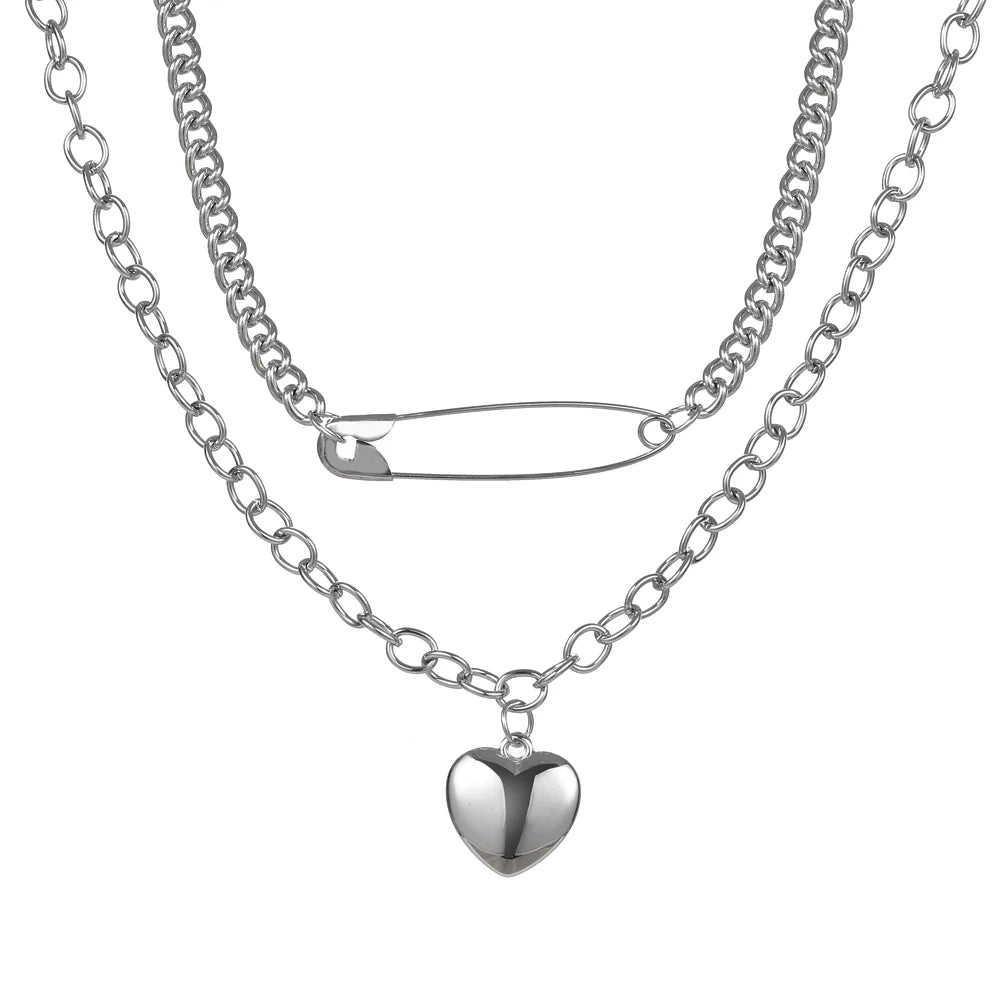 Punk Big Love Heart Chain Pendant