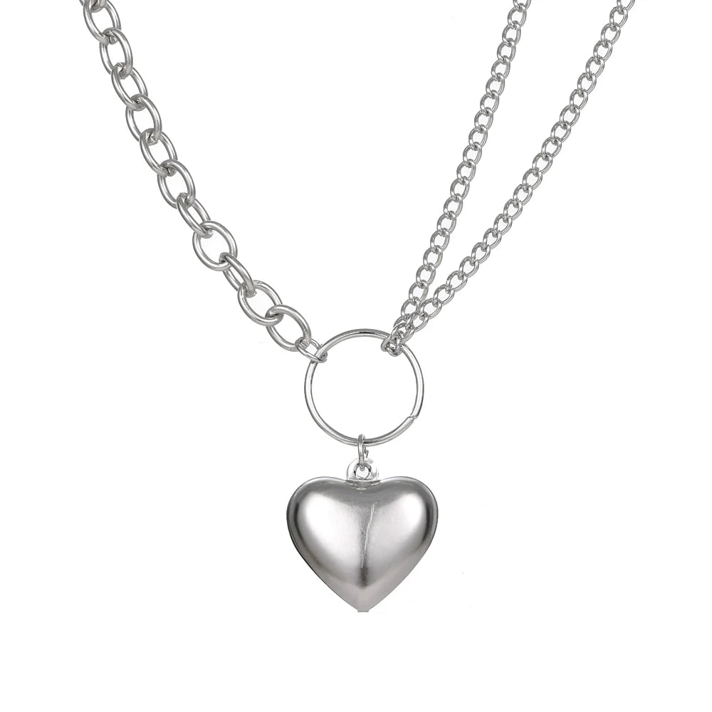 Punk Big Love Heart Chain Pendant