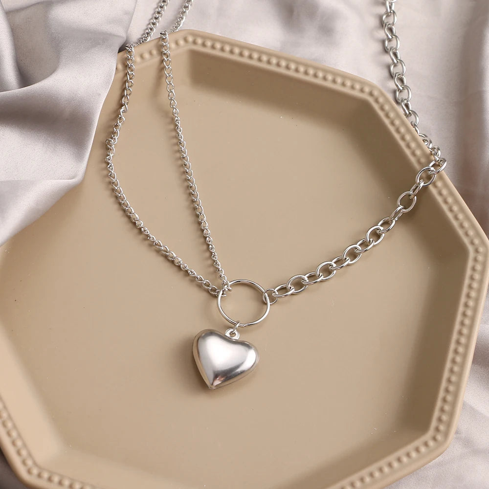 Punk Big Love Heart Chain Pendant