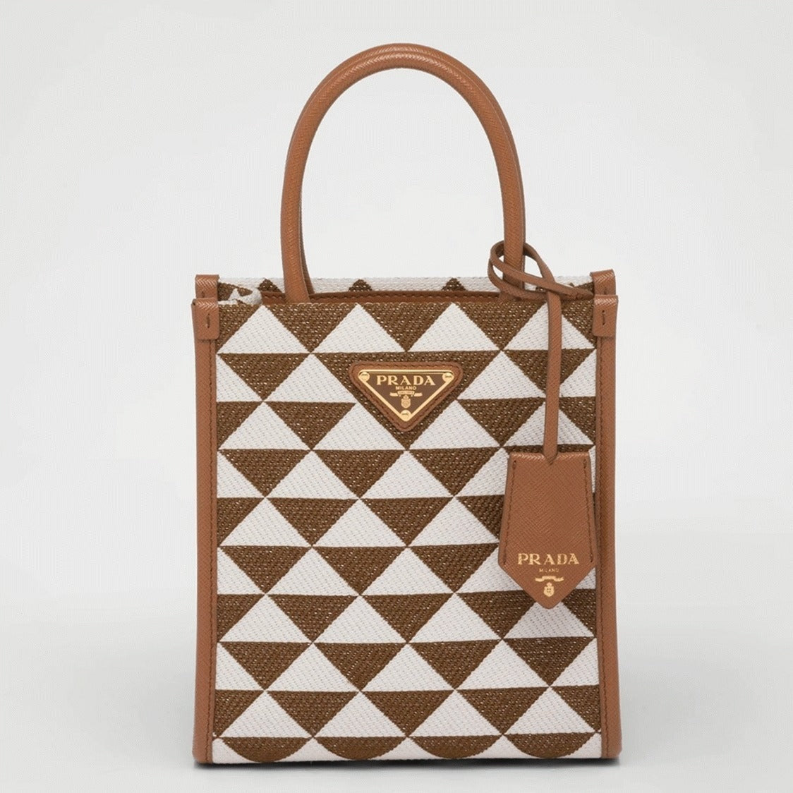 Boutique Quality || Prada Symbole Micro Bag in White/Brown Jacquard Fabric