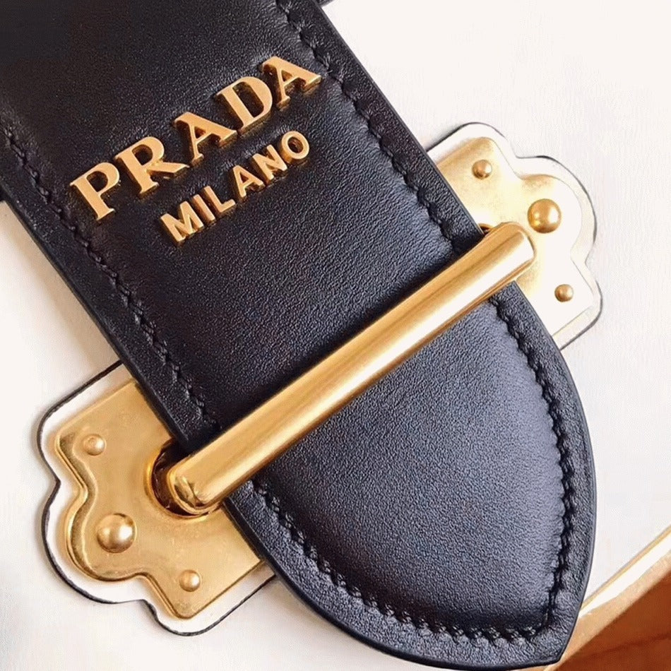 Boutique Quality ||  Prada White/Black Cahier Shoulder Bag Knockoff