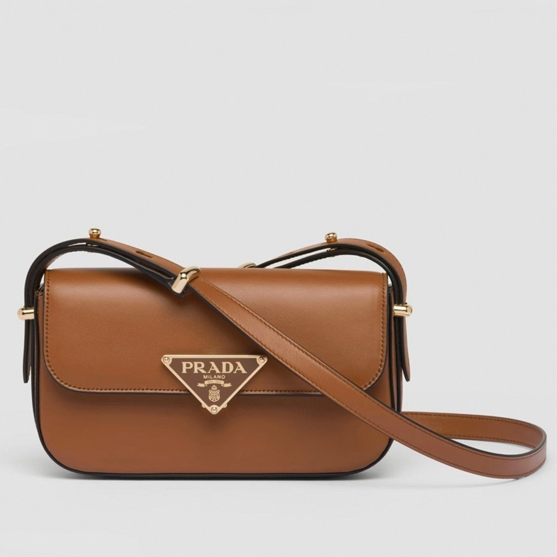 Boutique Quality || Prada Shoulder Bag Knockoff in Cognac Smooth Calfskin