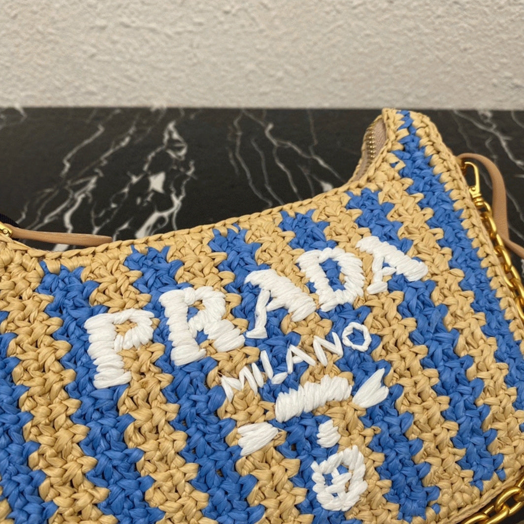 Boutique Quality || Prada Re-Edition Bag in Beige and Blue Stripe