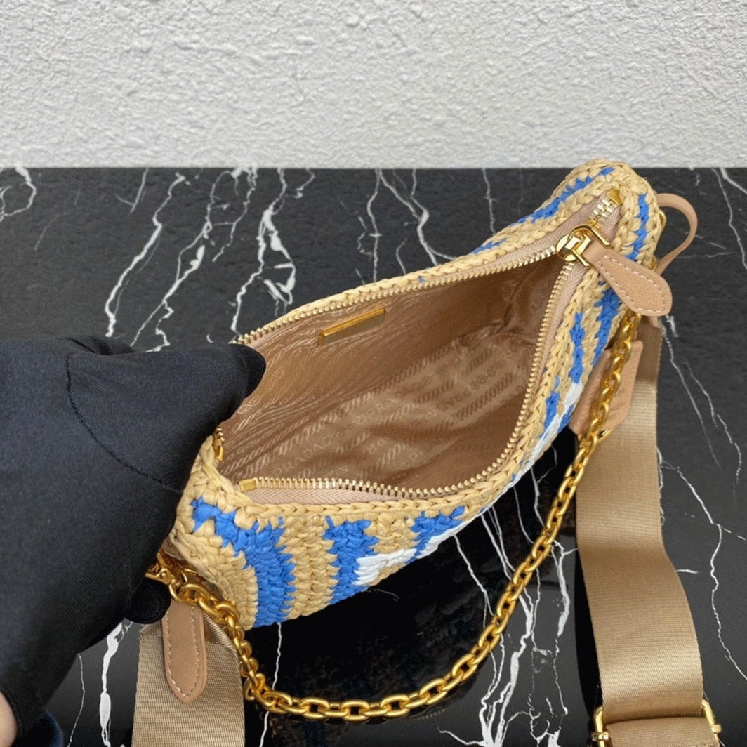 Boutique Quality || Prada Re-Edition Bag in Beige and Blue Stripe