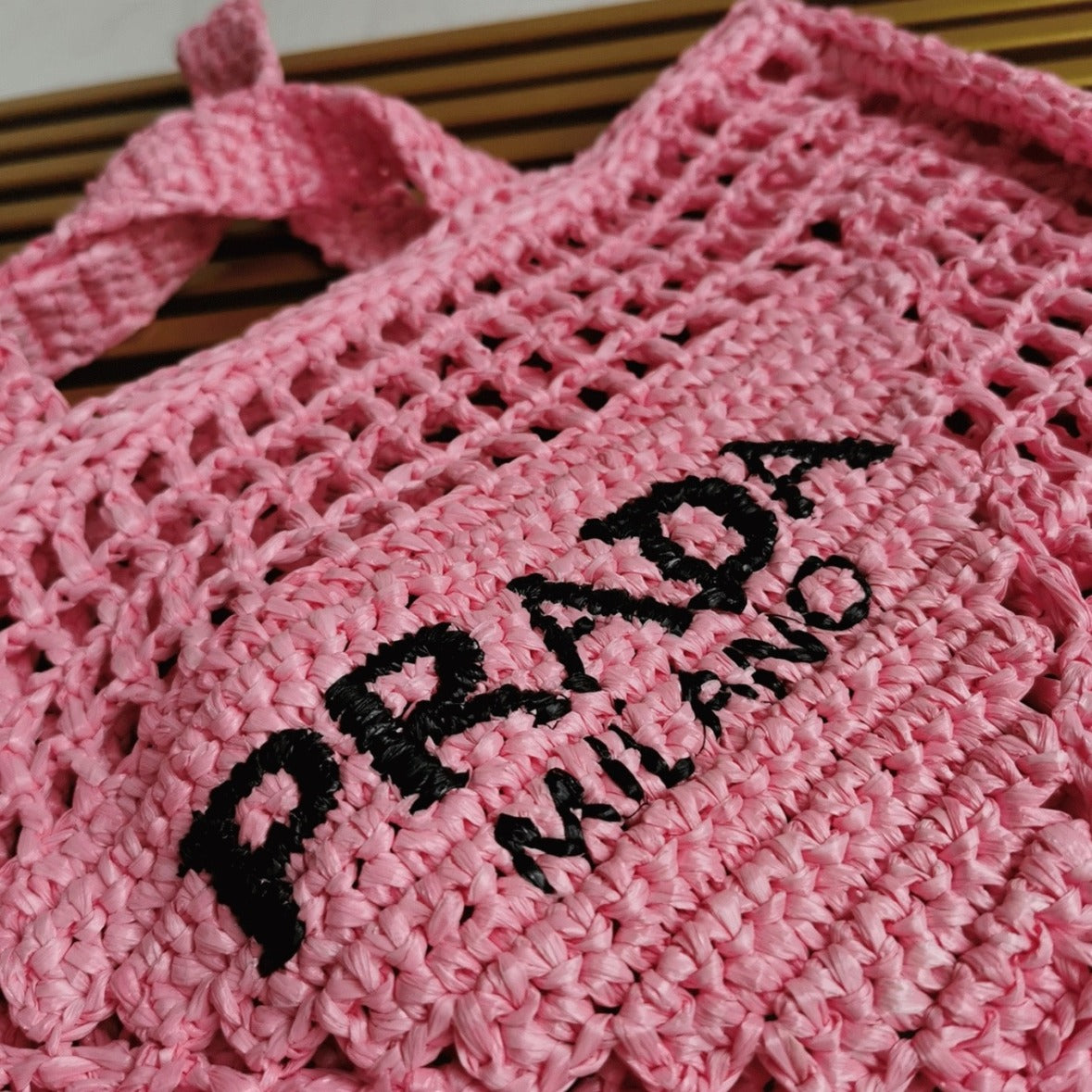 Boutique Quality || Prada Small Tote Bag in Pink Woven Raffia