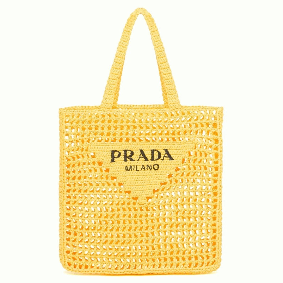 Boutique Quality || Prada Small Tote Bag in Yellow Woven Raffia