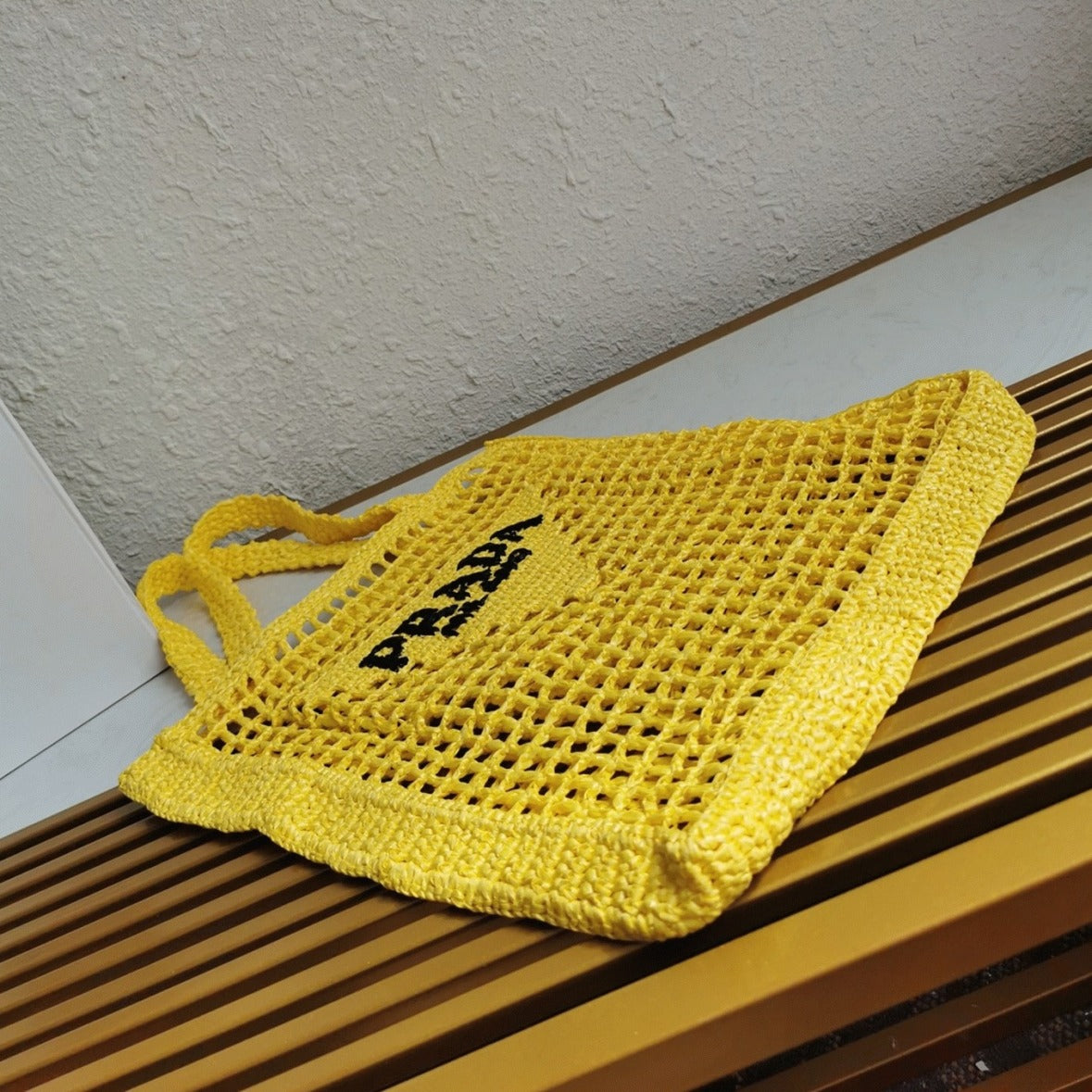 Boutique Quality || Prada Small Tote Bag in Yellow Woven Raffia