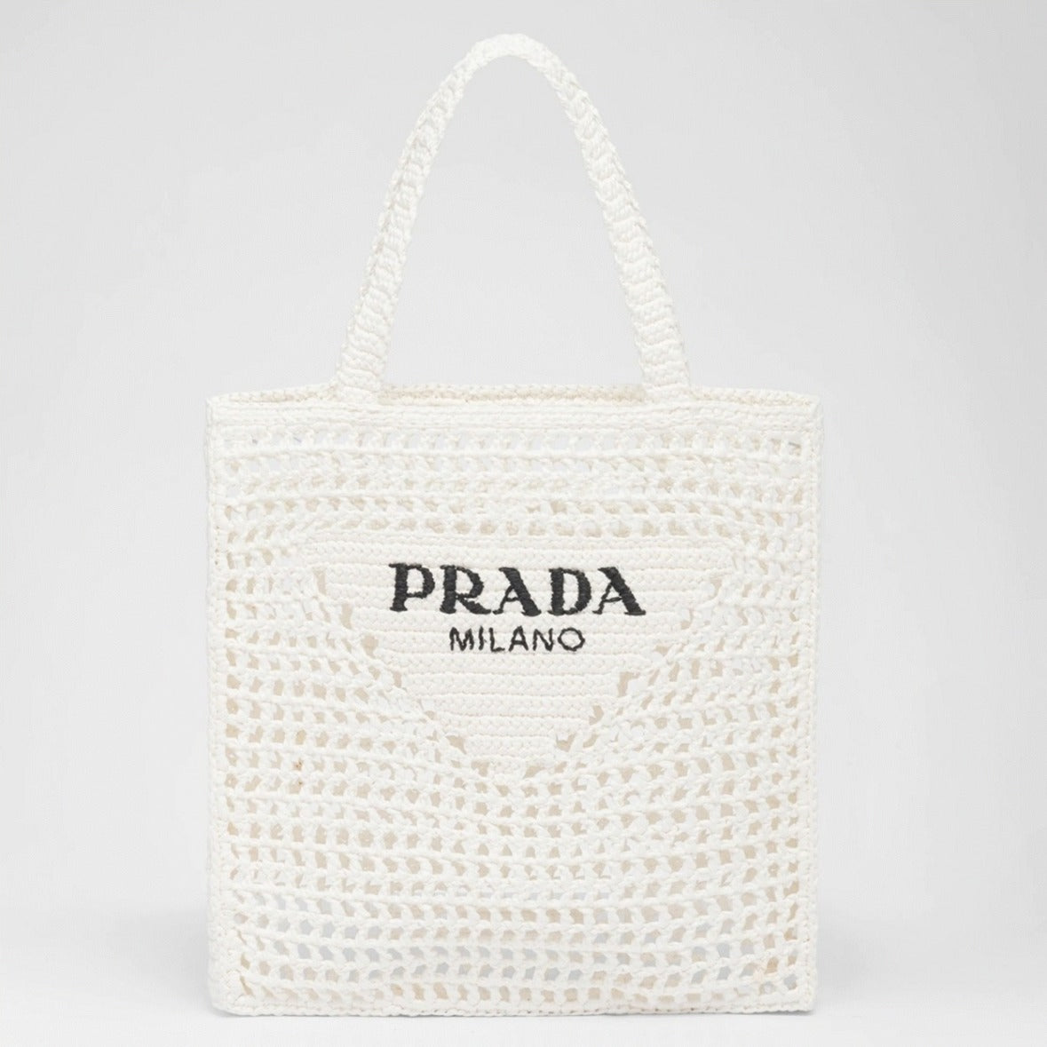Boutique Quality || Prada Small Tote Bag in White Woven Raffia