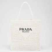 Boutique Quality || Prada Small Tote Bag in White Woven Raffia
