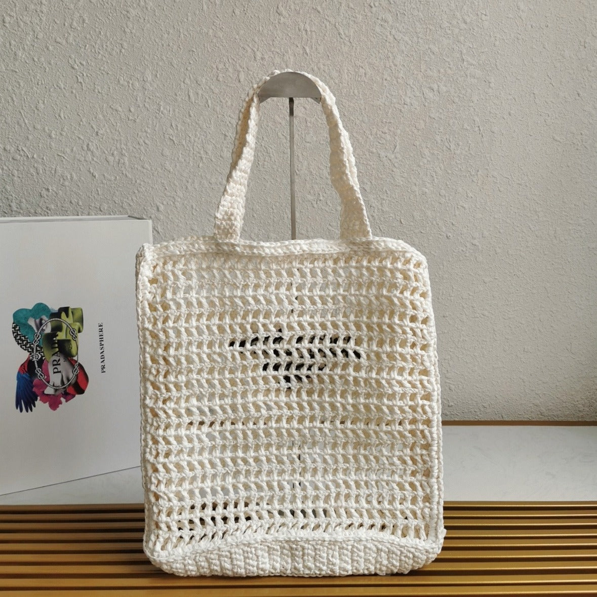 Boutique Quality || Prada Small Tote Bag in White Woven Raffia