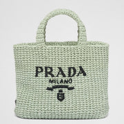 Boutique Quality || Prada Small Crochet Tote Bag in Aqua Raffia-effect Yarn