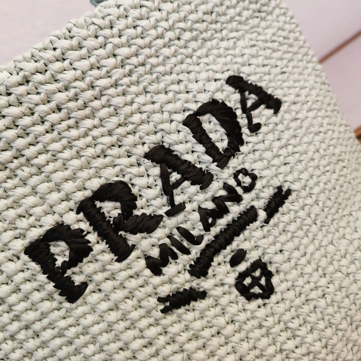 Boutique Quality || Prada Small Crochet Tote Bag in Aqua Raffia-effect Yarn