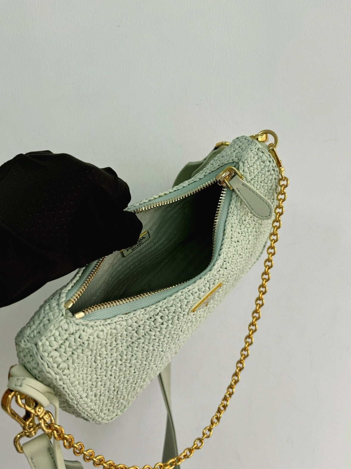 Boutique Quality || Prada Re-Edition Crochet Bag in Aqua