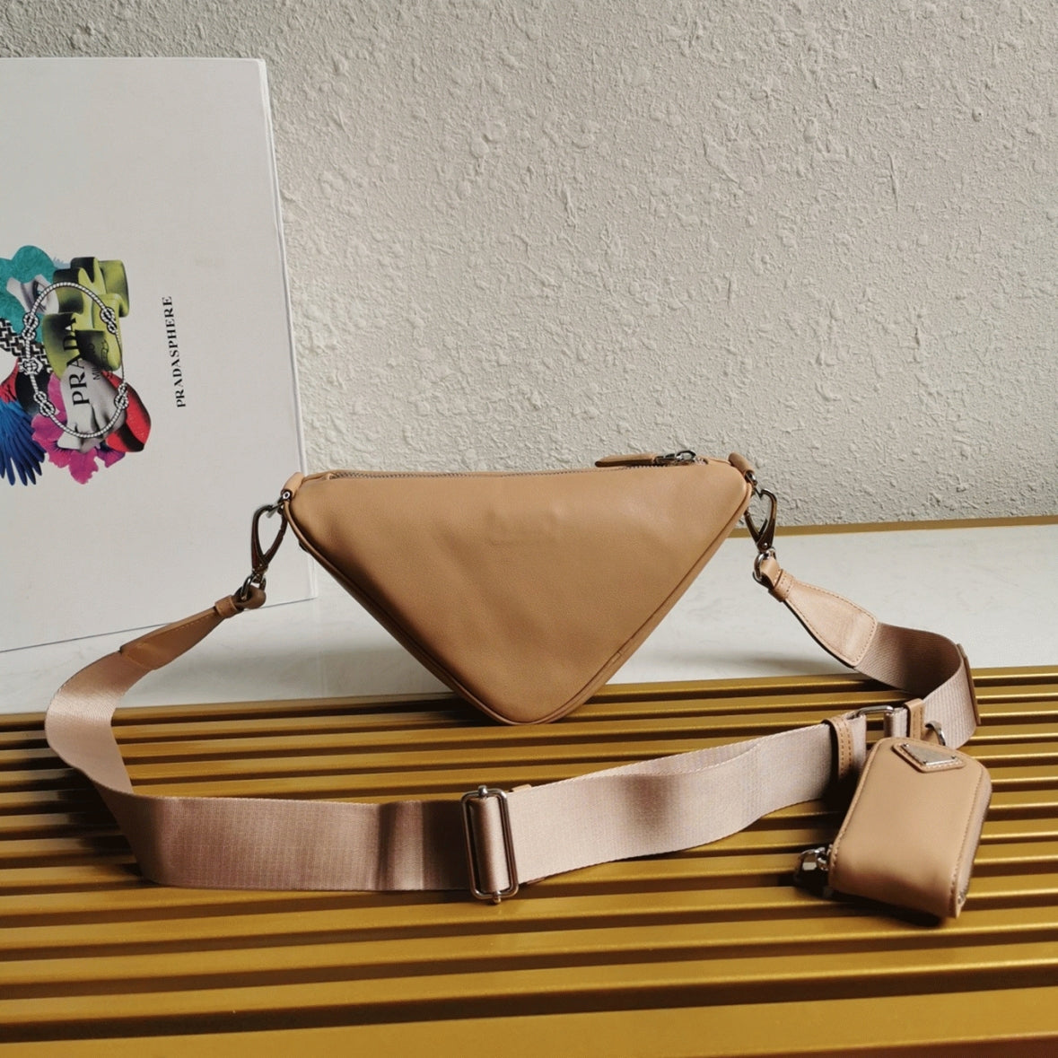 Boutique Quality || Prada Triangle Shoulder Bag in Beige