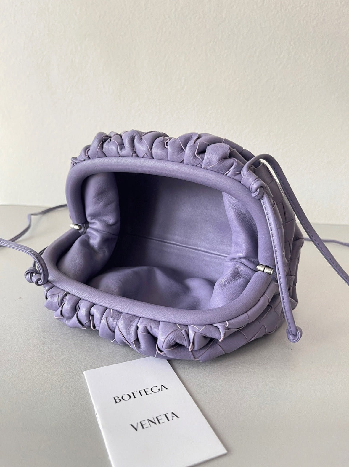 Boutique Quality || Bottega Veneta Mini Pouch with Strap Wisteria