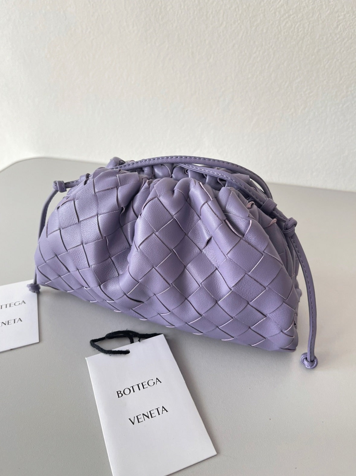 Boutique Quality || Bottega Veneta Mini Pouch with Strap Wisteria