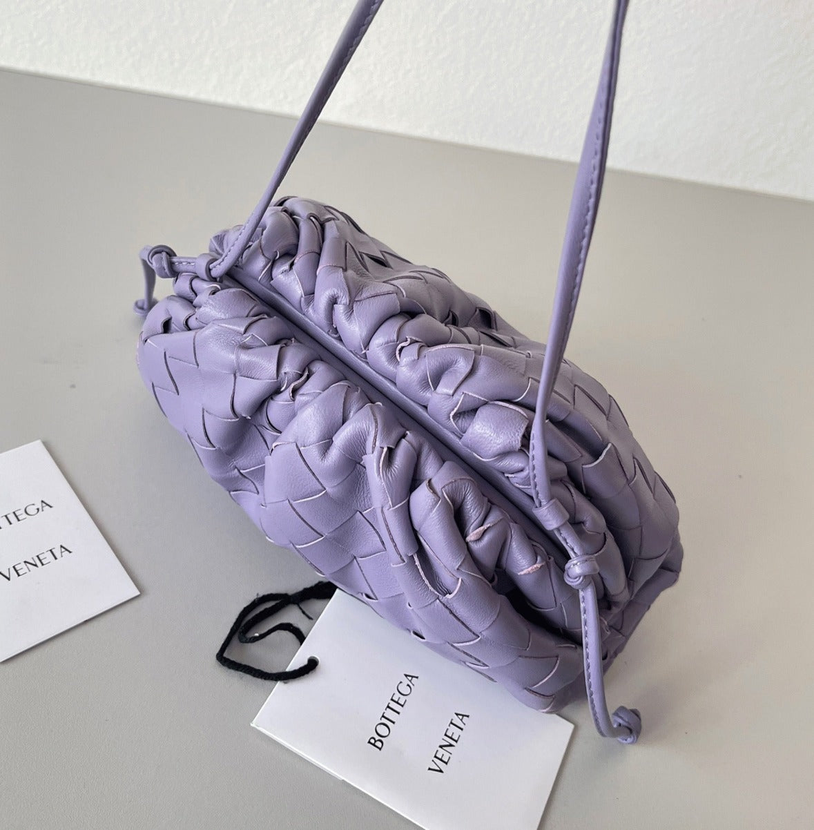 Boutique Quality || Bottega Veneta Mini Pouch with Strap Wisteria