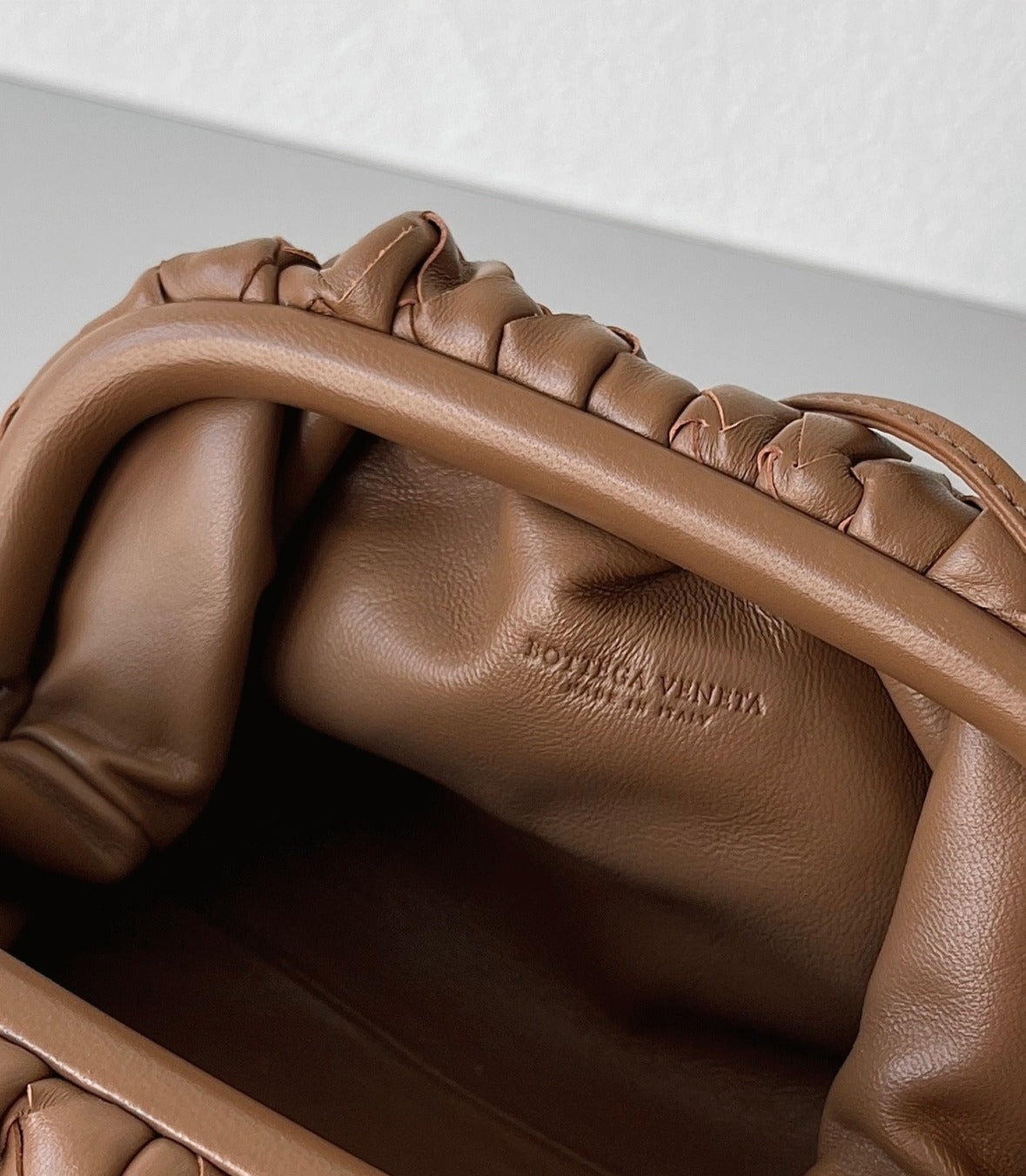 Boutique Quality || Bottega Veneta Mini Pouch with Strap Caramel